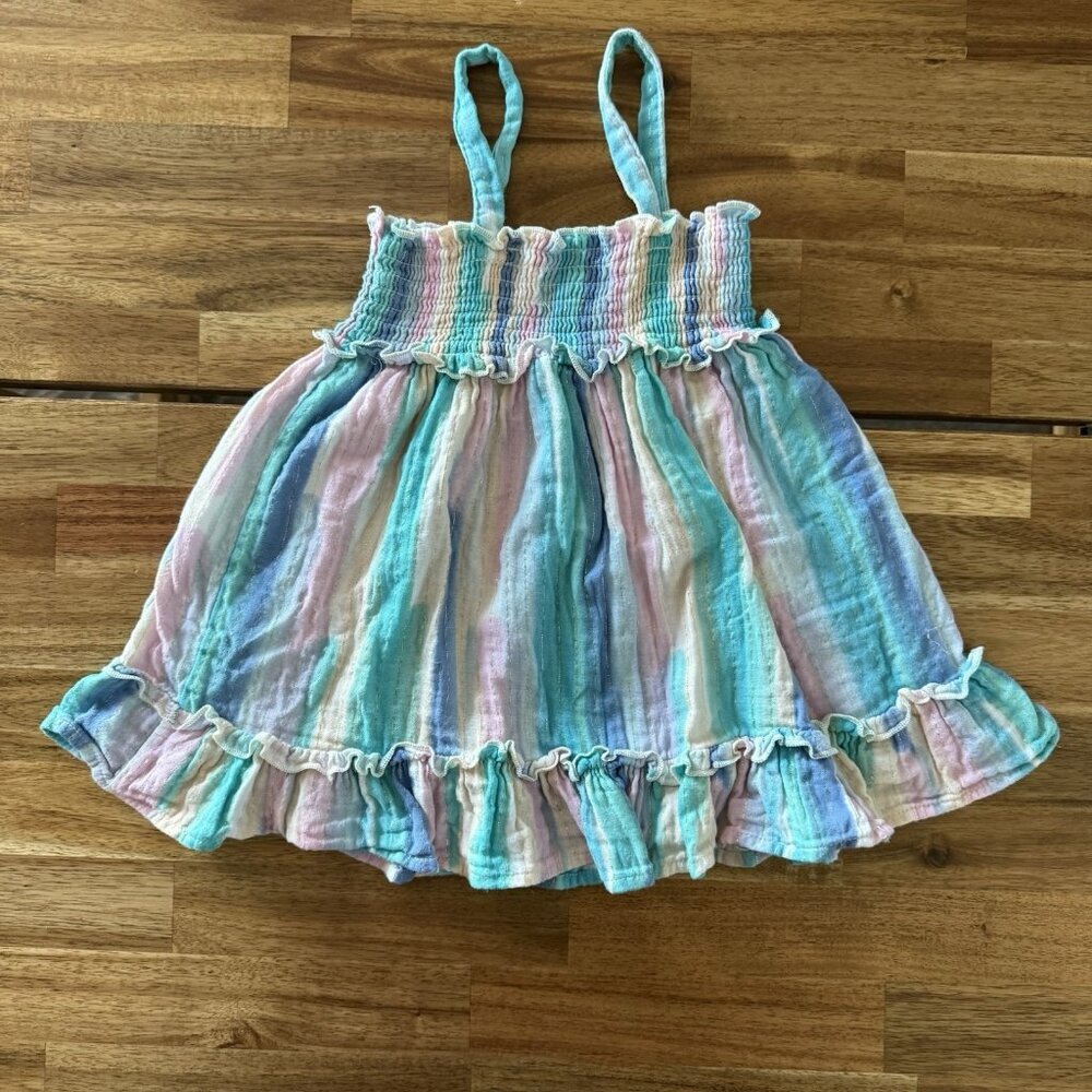 PEEK Girls Toddler Rainbow Striped Blouse Top Size 2T Boho Beachy Resort Cotton